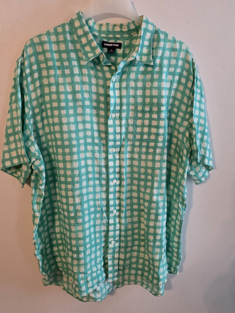 New Lands' End Men's Mint Green Check Button-Up Shirt